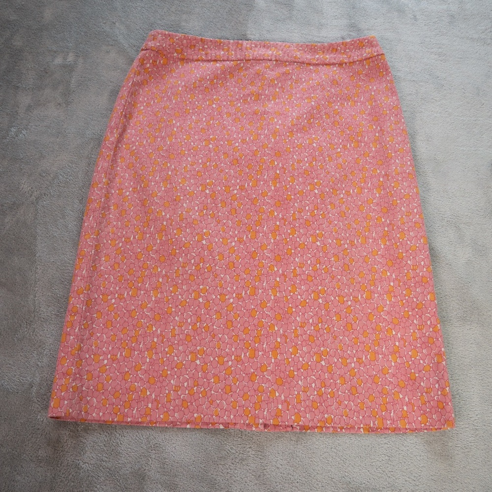 Talbots Womens 2 Pink Rose Floral Back Lower Slit Retro Chic Pencil Skirt